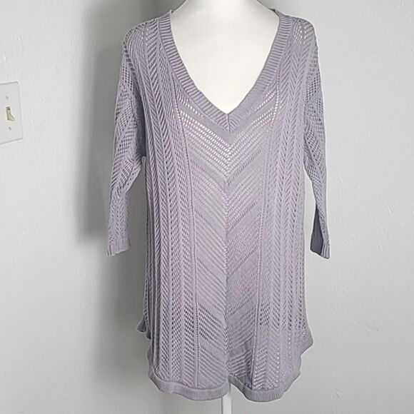 Torrid Gray Sheer Pointelle Knit Sweater, Size 1 or 1X - Picture 1 of 9